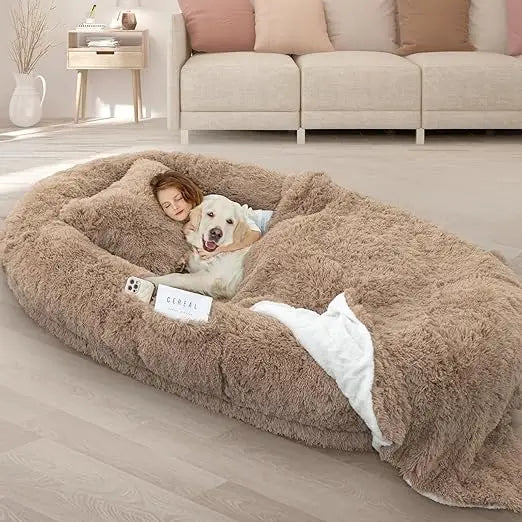 Oversized 71x45x12 Grey Memory Foam Dog Bed with Pillow, Blanket & Strap for Adults and Large Pets,Customized