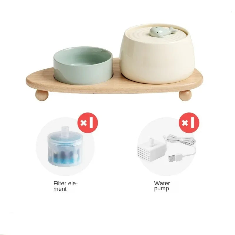 Cat Ceramic Automatic Circulating Filter Water Dispenser Pet Supplies Flow Mute Cat Dog Bowl Live Water Feeder Pet Supplies