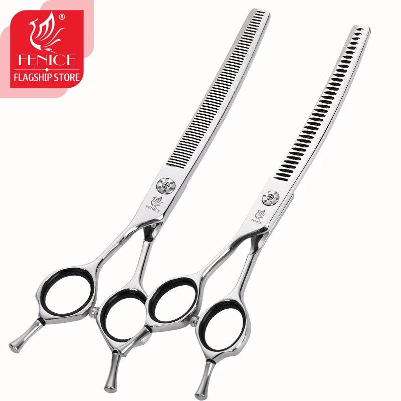 Fenice JP440C 7 Inch Left Hand Pet Dog Grooming Scissors Dog Scissors Curved Chunker & Thinning Scissors Shears for Pet Supplies