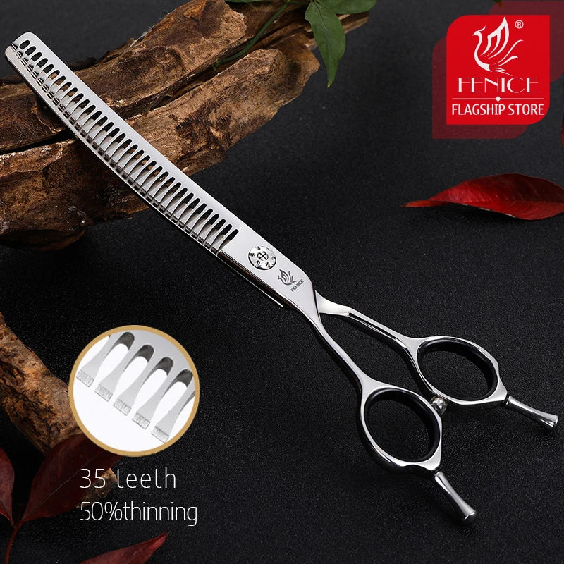 Fenice JP440C 7 Inch Left Hand Pet Dog Grooming Scissors Dog Scissors Curved Chunker & Thinning Scissors Shears for Pet Supplies