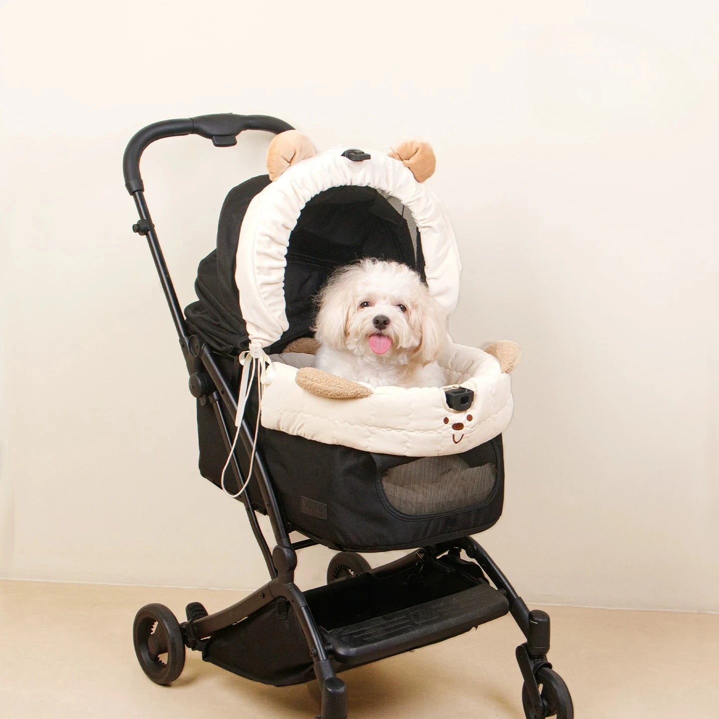 Pet Stroller Sunshade Cover with Cute Bear Ear – Breathable Sun Canopy for Small Dogs & Cat – Adjustable Stroller Hood Extension