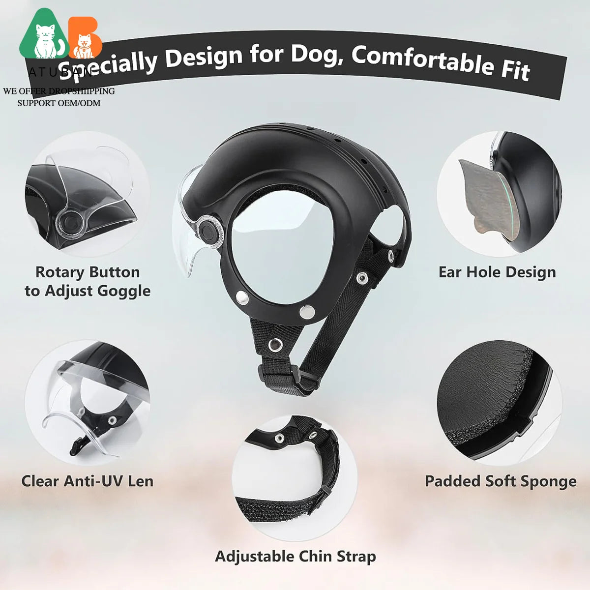 ATUBAN Dog Helmet for Small Breed Cool Pet Motorcycle Helmet with Drop-Down Clear Visor for Small Dogs Head Circumstance OEM/ODM