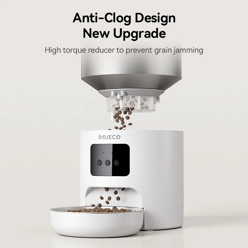 ROJECO 4.5L Stainless Steel Automatic Cat Feeder WiFi App Remote Control Voice Recording Smart Dog Food Dispenser Pet Supplies