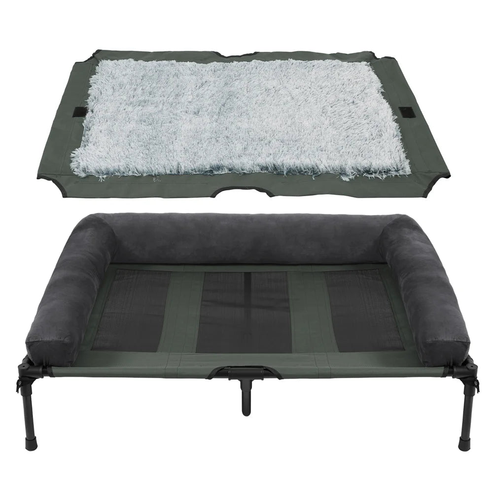 XXL XL Large Dog Bed Outdoor Raised Dog Bed with Cooling Breathable Mat and Soft Plush Mat Pet Puppy Camping Cot for Home Garden