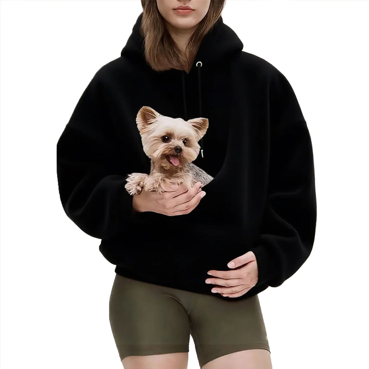 Amazon Bestseller Solid Color Kangaroo Hoodie Black Sweatshirt with Pet Pocket Cat Carrier Comfortable Unisex Hooded Sweatshirt