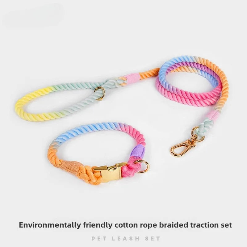 Loudik Wholesale Hand-woven Colored Cotton Rope Pet Collar Set Dog Leash Medium and Large Dog Pet Supplies Puppy Accessories