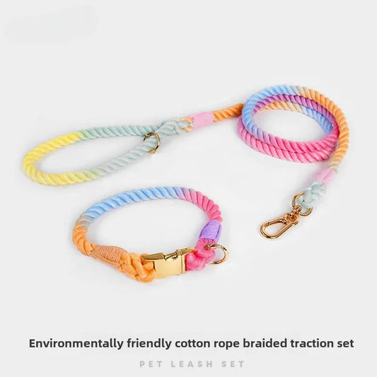 Loudik Wholesale Hand-woven Colored Cotton Rope Pet Collar Set Dog Leash Medium and Large Dog Pet Supplies Puppy Accessories