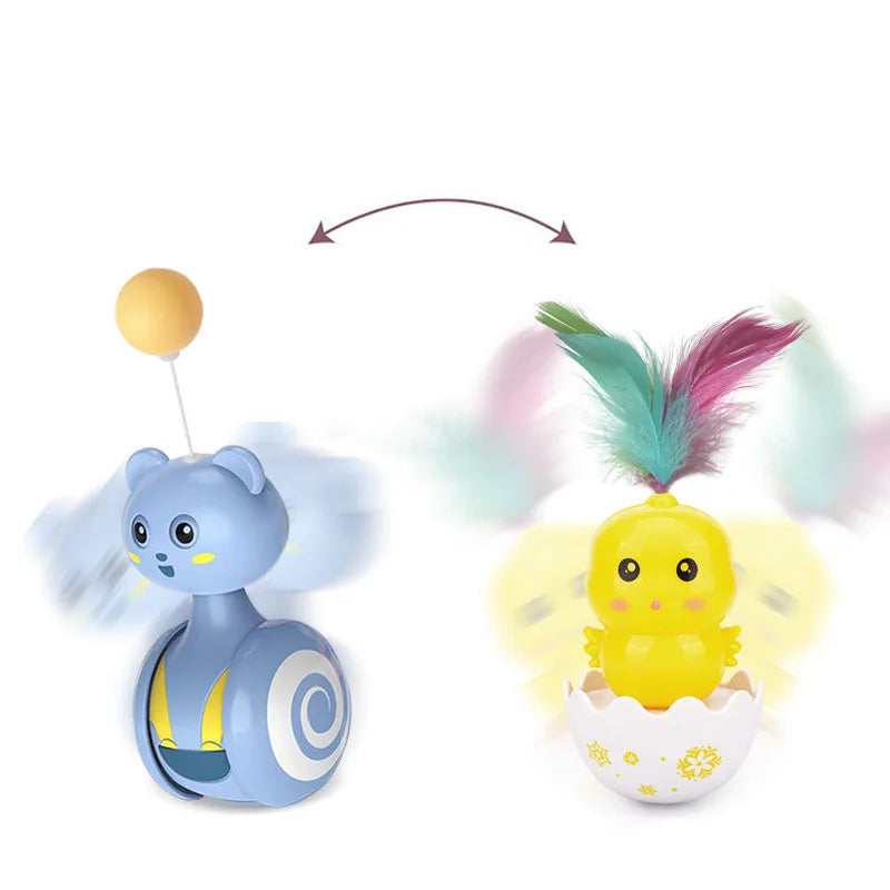 New Cat Tumbler Swing Toys Interactive Feather Pet Bumbler Funny Toy Cat Rolling Teaser Balance Feather Wand Toys Rotating Ball