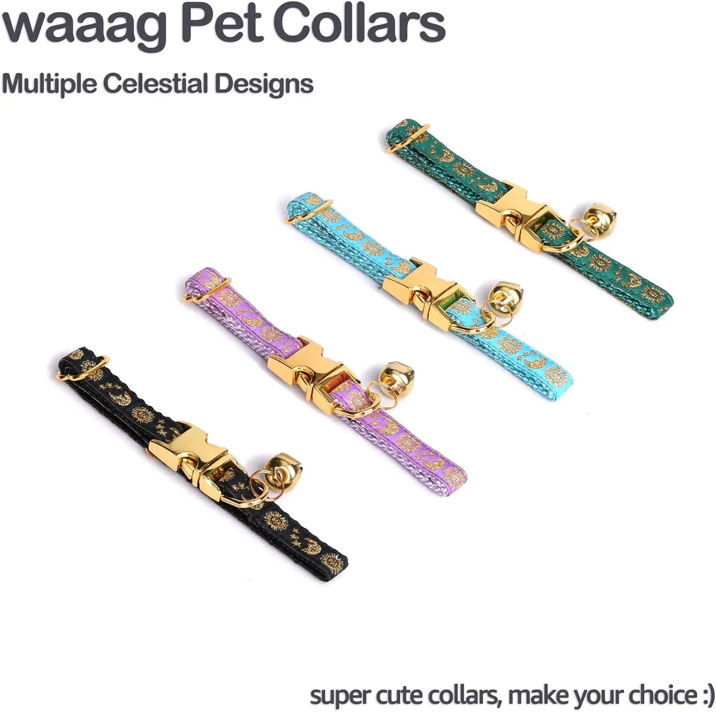 Celestial Pet Collar and Leash Set, Multiple Designs with Moons, Stars, Suns for Dogs and Cats, XX-Small Size