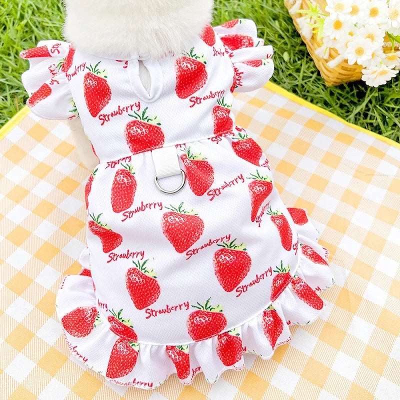 Princess Style Dog Dresses Summer Strawberry Dress for Dog Pet Puppy Clothes Cute Print Cat Wedding Skirt Chihuahua Dog Clothes