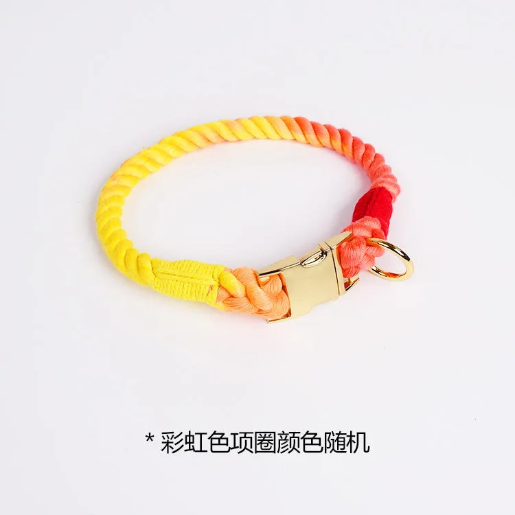 Loudik Wholesale Hand-woven Colored Cotton Rope Pet Collar Set Dog Leash Medium and Large Dog Pet Supplies Puppy Accessories