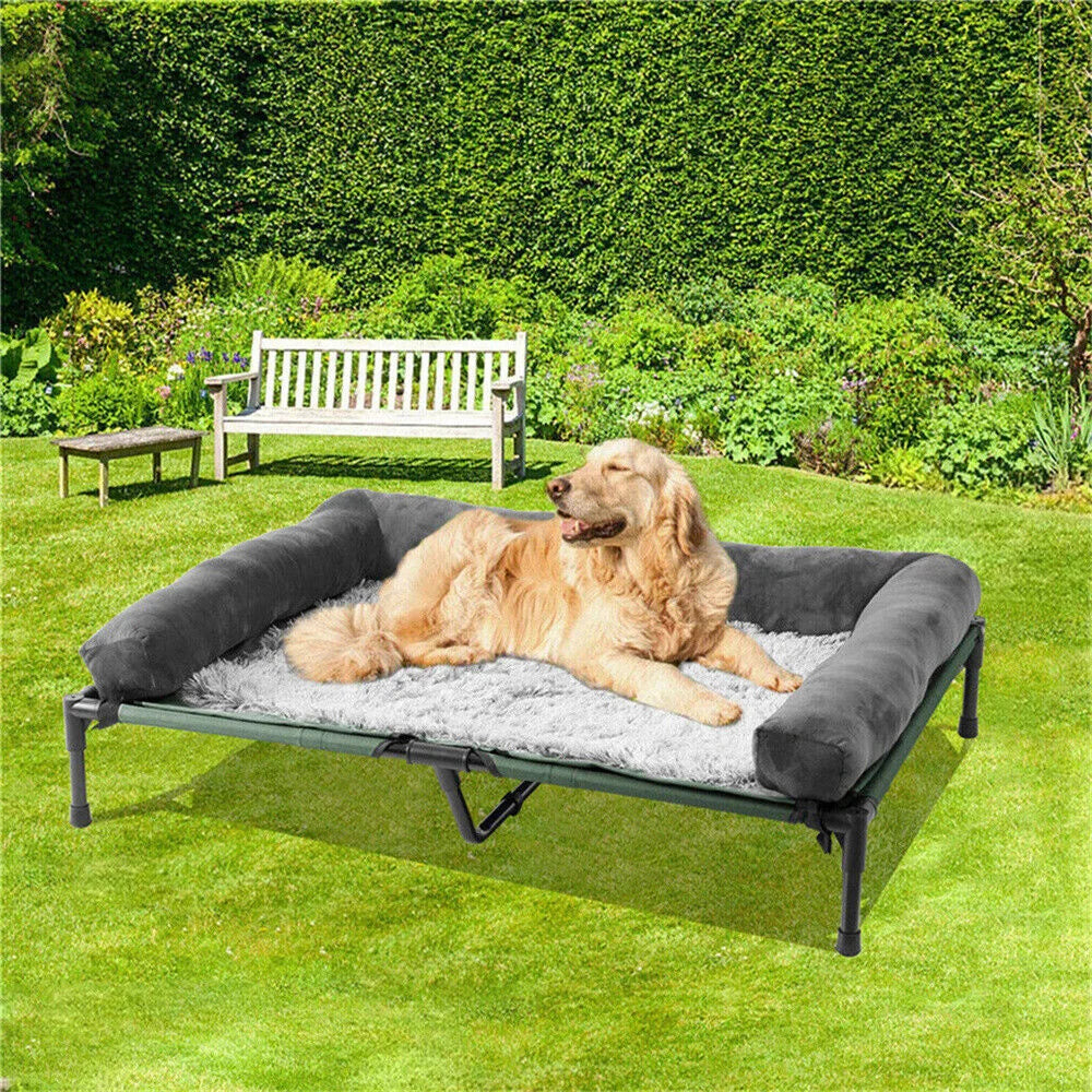 XXL XL Large Dog Bed Outdoor Raised Dog Bed with Cooling Breathable Mat and Soft Plush Mat Pet Puppy Camping Cot for Home Garden