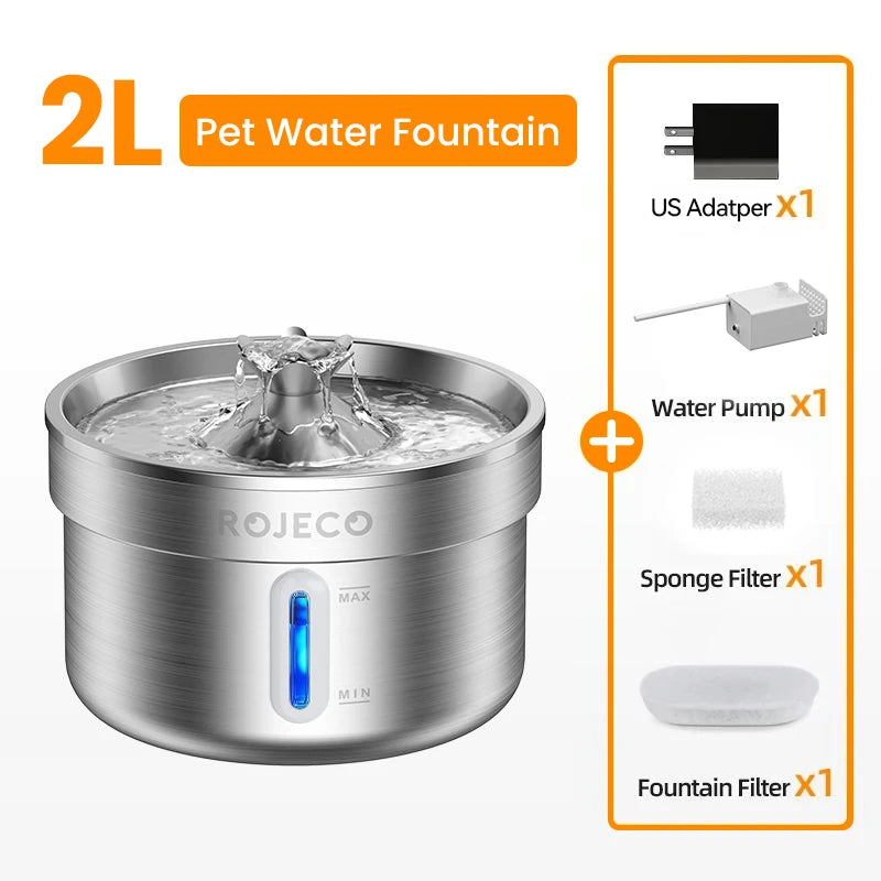 ROJECO Stainless Steel Pet Drinking Fountain Automatic Cat Water Fountain Smart Pet Water Dispenser for Dog Cat Drinking Supply
