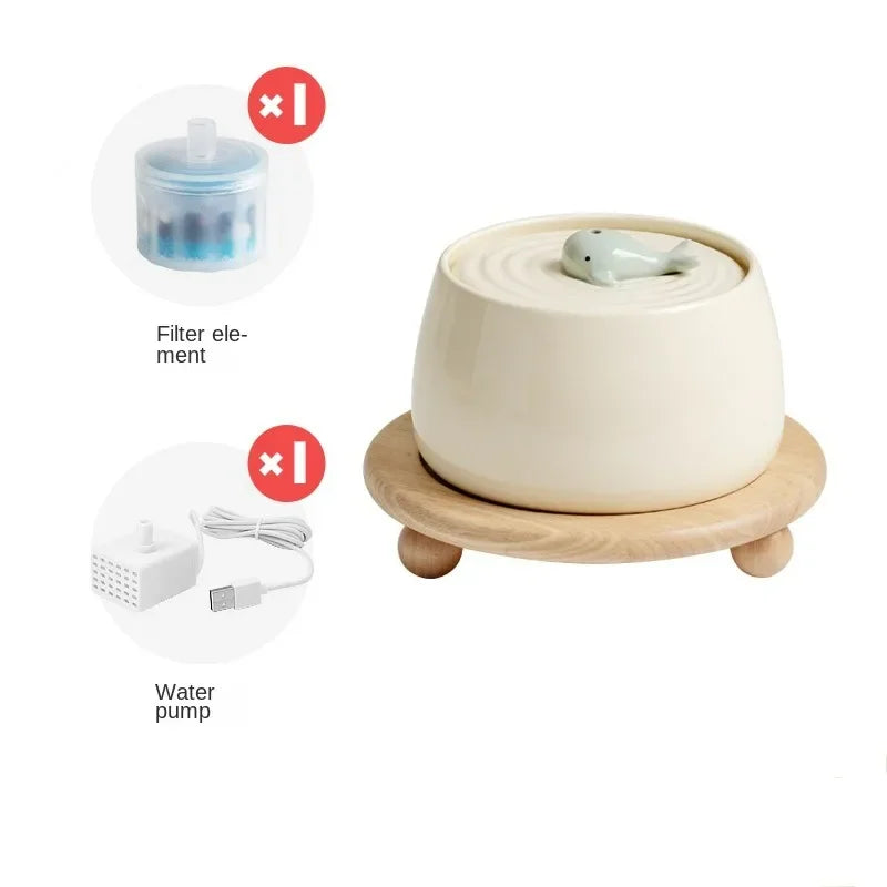 Cat Ceramic Automatic Circulating Filter Water Dispenser Pet Supplies Flow Mute Cat Dog Bowl Live Water Feeder Pet Supplies