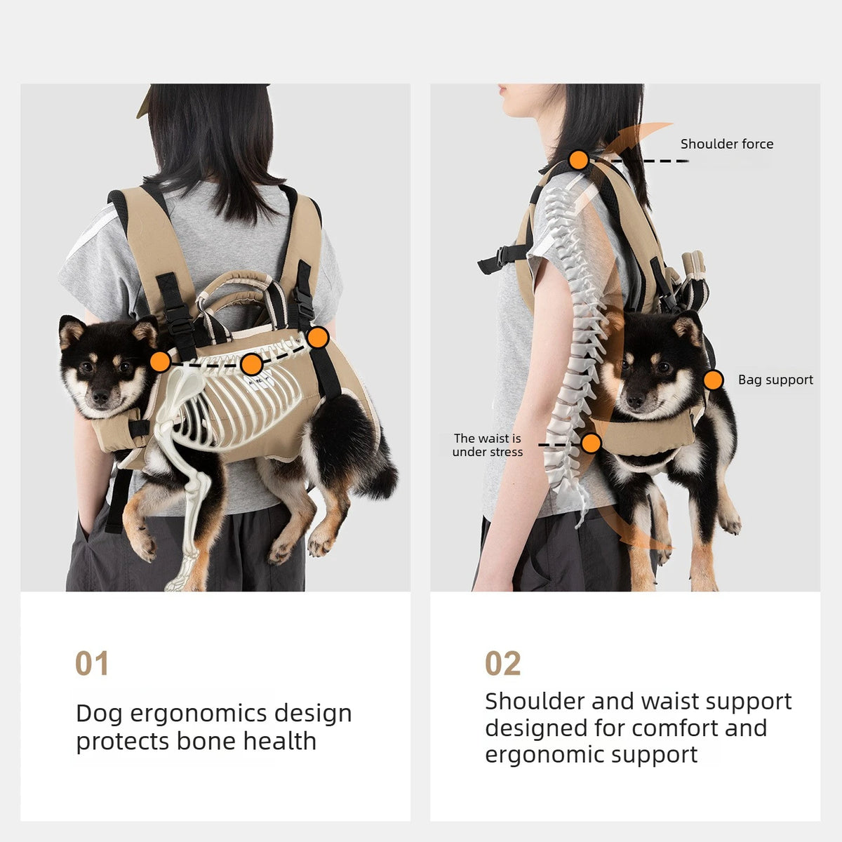 Horizontal Dog Backpack - Ergonomic Lumbar & Shoulder Support, Anti-Shake Full Wrap with Head Pad, 3-Way Carry S-XL