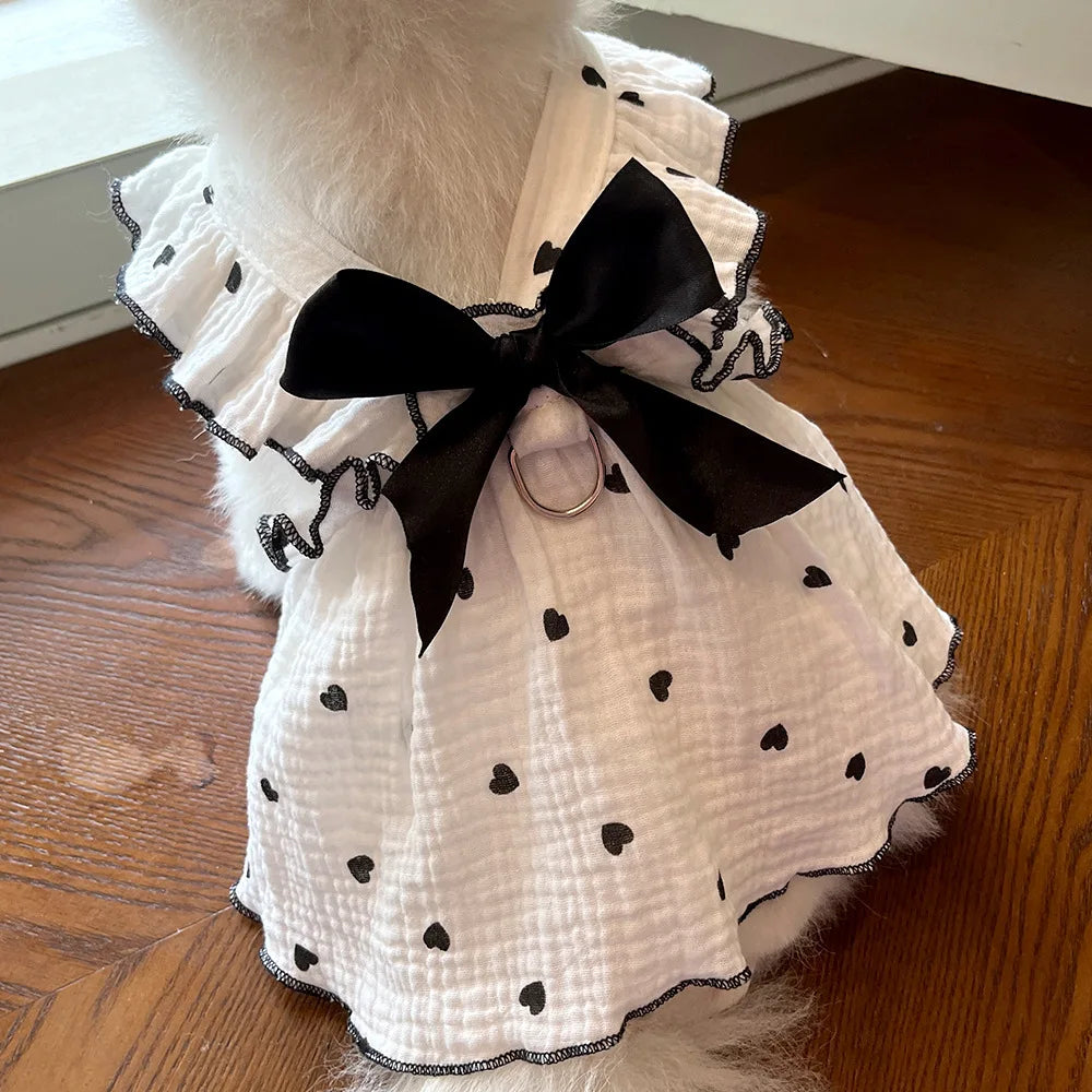 Pet Dresses Clothes for Spring and Summer Dogs Cats Teddy Bears Pomeranians Plush Toys Hearts All Cotton Fabric
