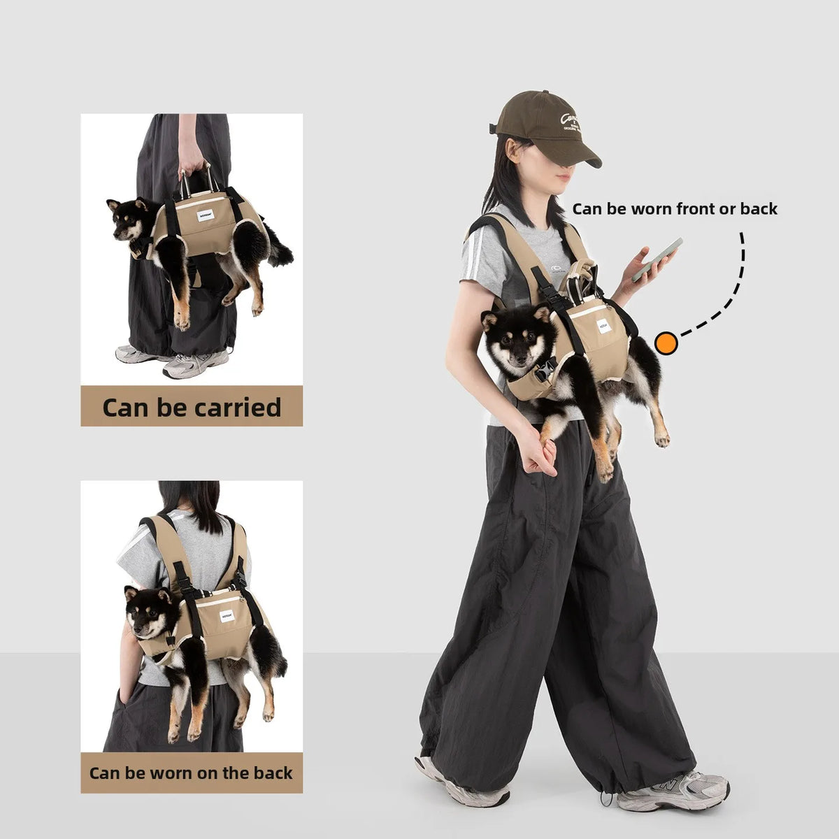 Horizontal Dog Backpack - Ergonomic Lumbar & Shoulder Support, Anti-Shake Full Wrap with Head Pad, 3-Way Carry S-XL