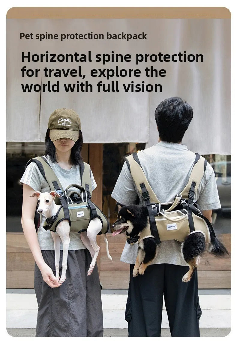 Horizontal Dog Backpack - Ergonomic Lumbar & Shoulder Support, Anti-Shake Full Wrap with Head Pad, 3-Way Carry S-XL