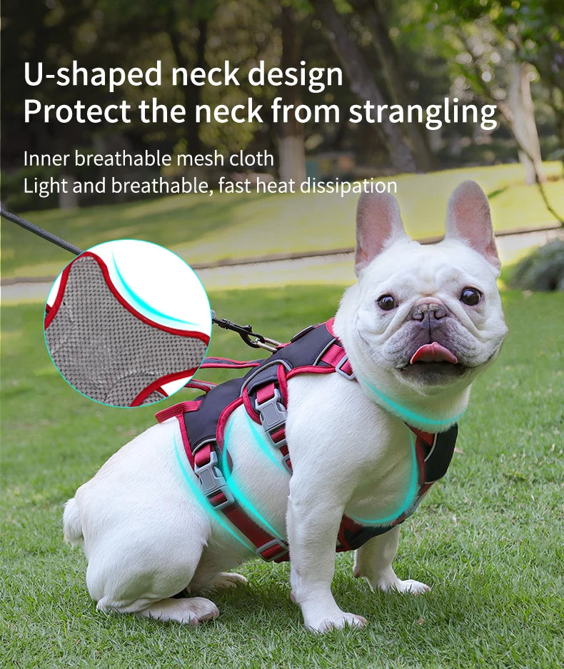 No-tension dog harness for outdoor walking, breathable, reflective, adjustable small dog harness, French bulldog pet supplies