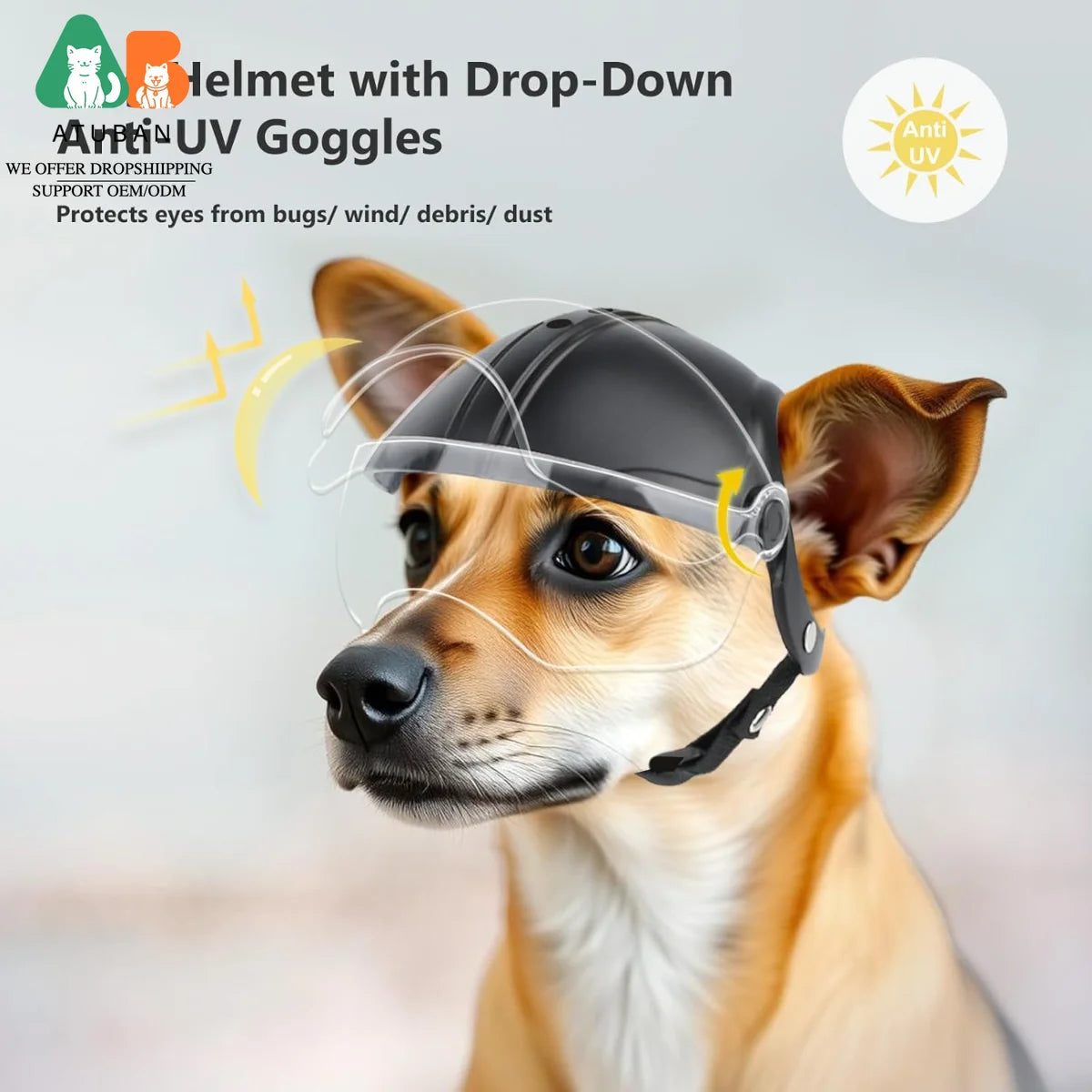 ATUBAN Dog Helmet for Small Breed Cool Pet Motorcycle Helmet with Drop-Down Clear Visor for Small Dogs Head Circumstance OEM/ODM