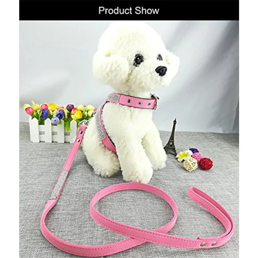 Fashion Puppy Harness with Diamantes and Lead Cute Girls Bling Dog Harness with Bling Leashes for Small Dogs