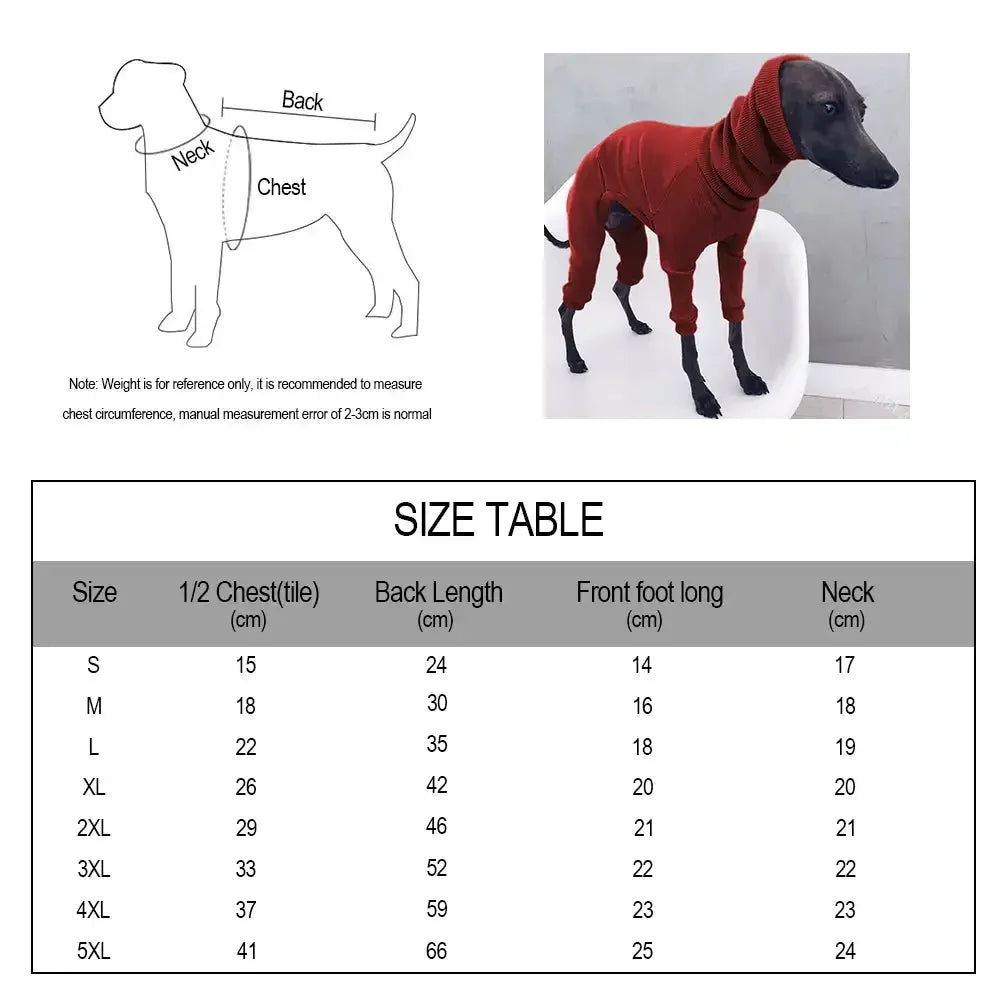 Fashion Four-legged Rib Dog Clothes Turtleneck Pet Sweater for Whippet Italian Greyhound Winter Pullover Jumpsuit for Big Dogs