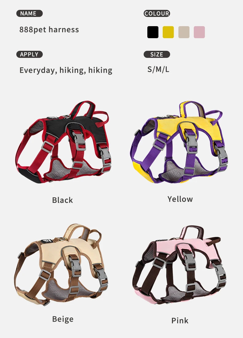 No-tension dog harness for outdoor walking, breathable, reflective, adjustable small dog harness, French bulldog pet supplies