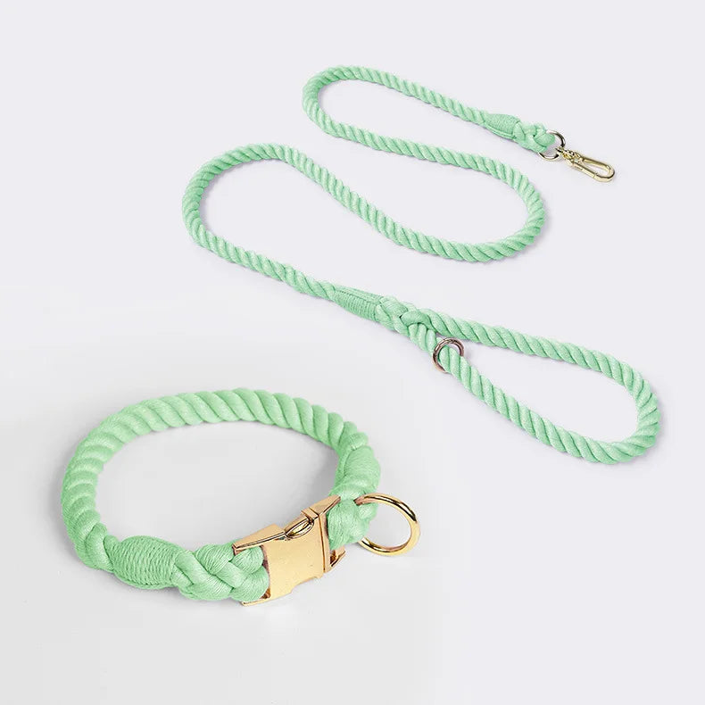 Loudik Wholesale Hand-woven Colored Cotton Rope Pet Collar Set Dog Leash Medium and Large Dog Pet Supplies Puppy Accessories