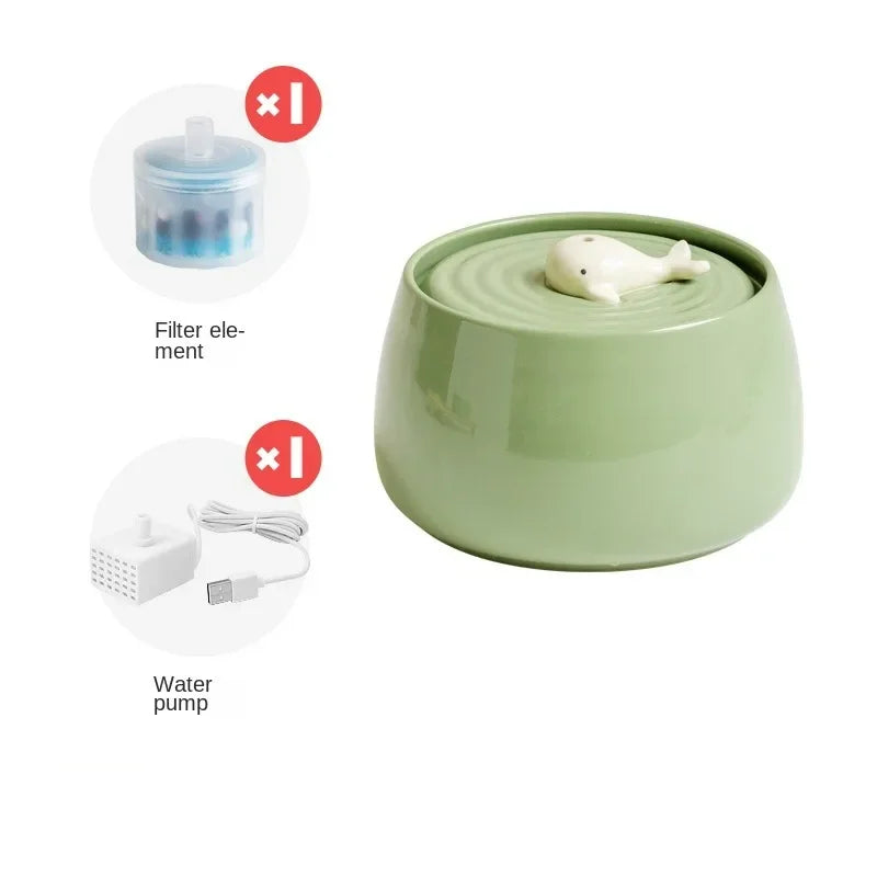 Cat Ceramic Automatic Circulating Filter Water Dispenser Pet Supplies Flow Mute Cat Dog Bowl Live Water Feeder Pet Supplies