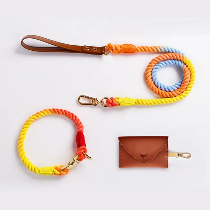 Loudik Wholesale Hand-woven Colored Cotton Rope Pet Collar Set Dog Leash Medium and Large Dog Pet Supplies Puppy Accessories