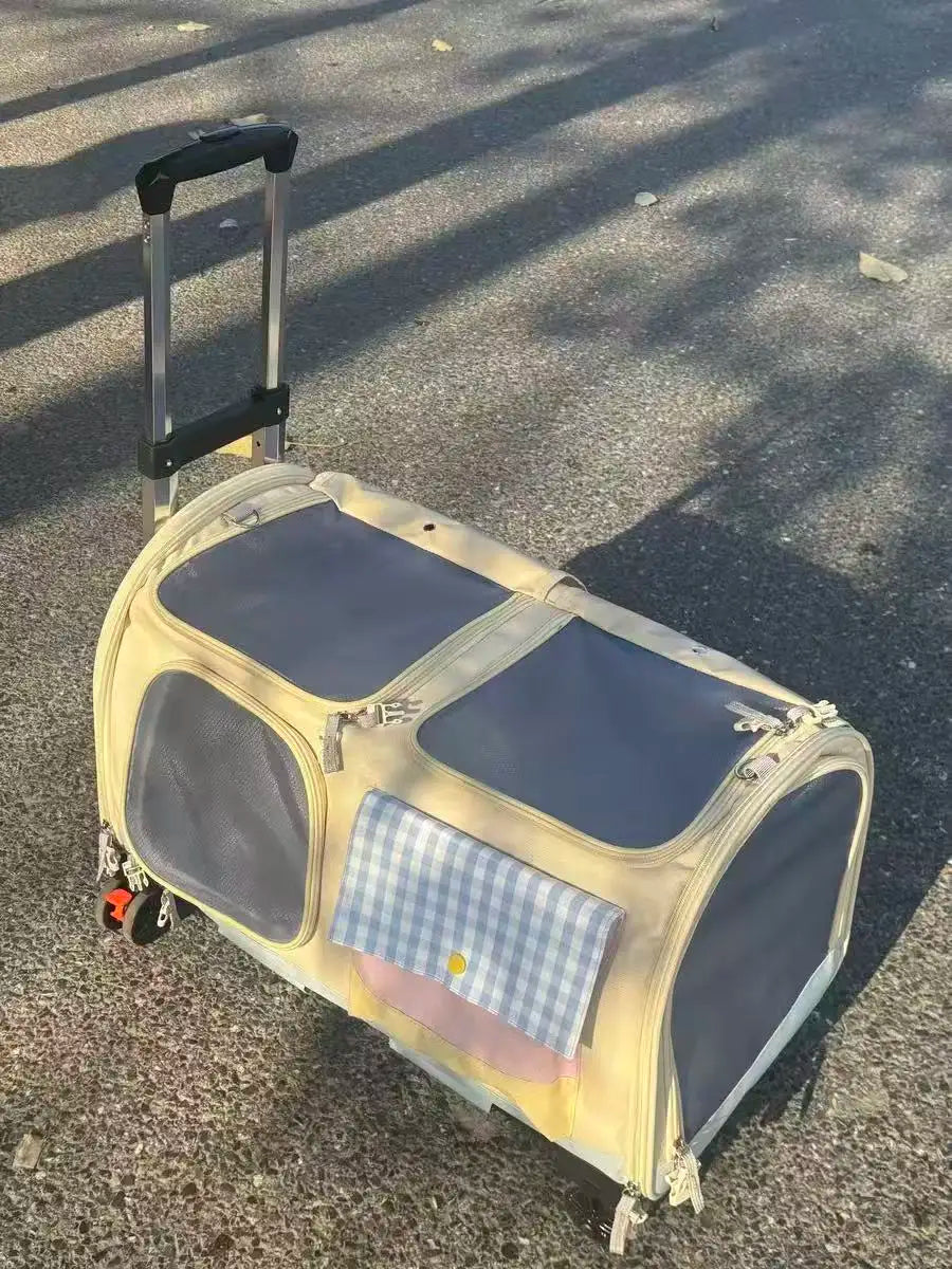 Multifunction Pet Rolling Carrier Backpack, Large Capacity Cat Luggage with Wheels, Portable Travel Trolley Case for 2 Cats Dogs