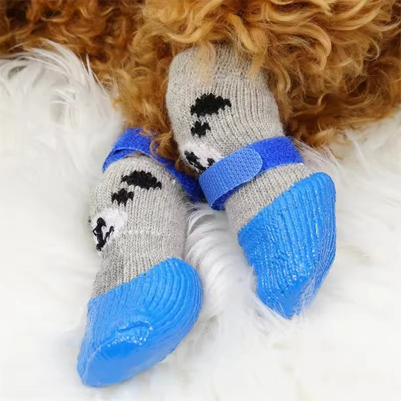 Pet Socks for Small Dog Cat, Non-Slip Dog Socks with Adjustable Paw Protection Winter Knitting Warm Sock (Blue Red Black)