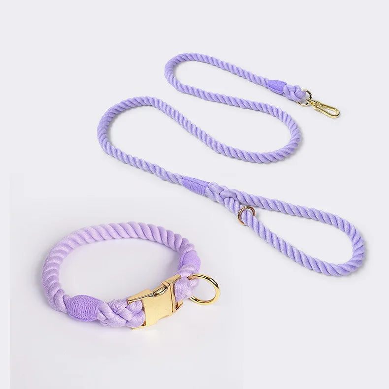 Loudik Wholesale Hand-woven Colored Cotton Rope Pet Collar Set Dog Leash Medium and Large Dog Pet Supplies Puppy Accessories