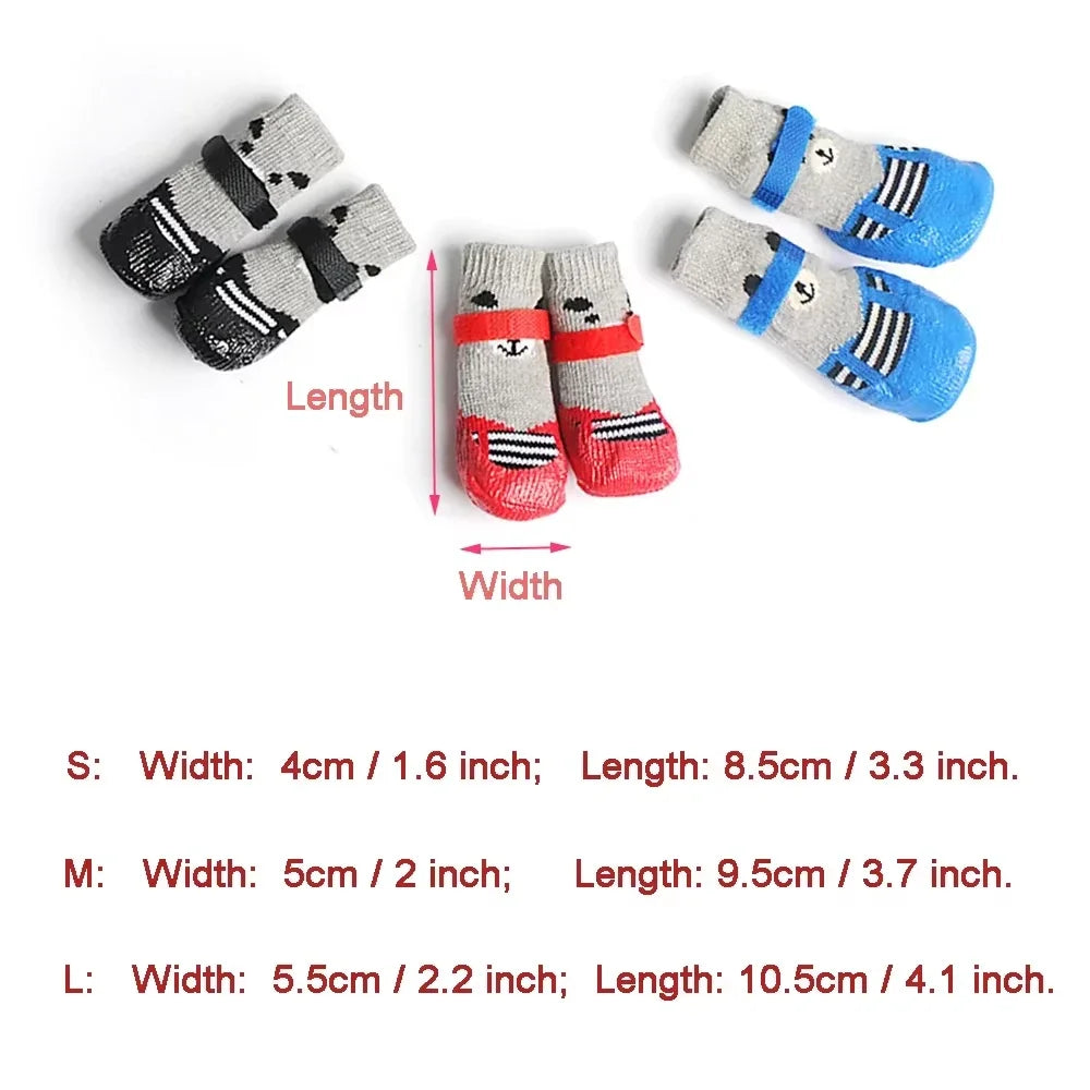 Pet Socks for Small Dog Cat, Non-Slip Dog Socks with Adjustable Paw Protection Winter Knitting Warm Sock (Blue Red Black)