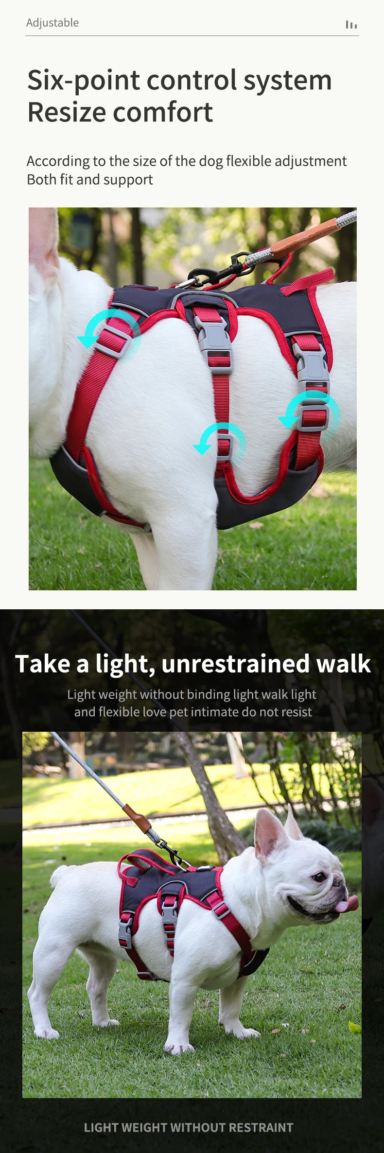 No-tension dog harness for outdoor walking, breathable, reflective, adjustable small dog harness, French bulldog pet supplies