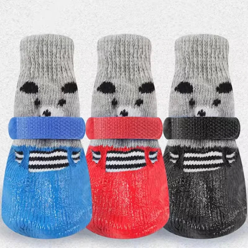 Pet Socks for Small Dog Cat, Non-Slip Dog Socks with Adjustable Paw Protection Winter Knitting Warm Sock (Blue Red Black)