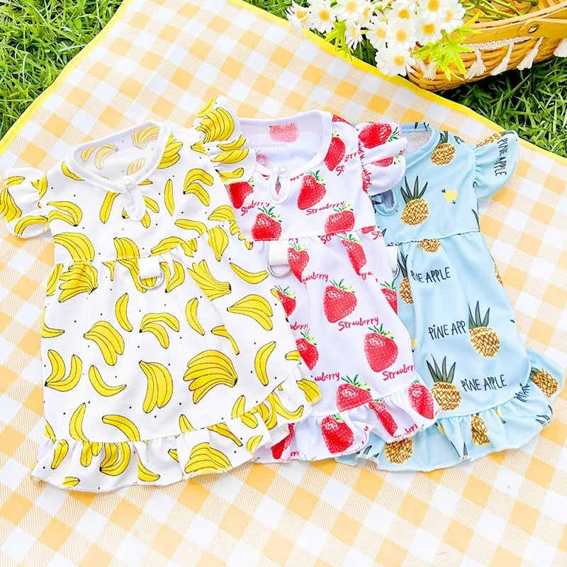 Princess Style Dog Dresses Summer Strawberry Dress for Dog Pet Puppy Clothes Cute Print Cat Wedding Skirt Chihuahua Dog Clothes