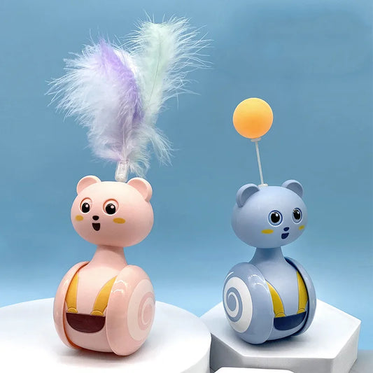 New Cat Tumbler Swing Toys Interactive Feather Pet Bumbler Funny Toy Cat Rolling Teaser Balance Feather Wand Toys Rotating Ball