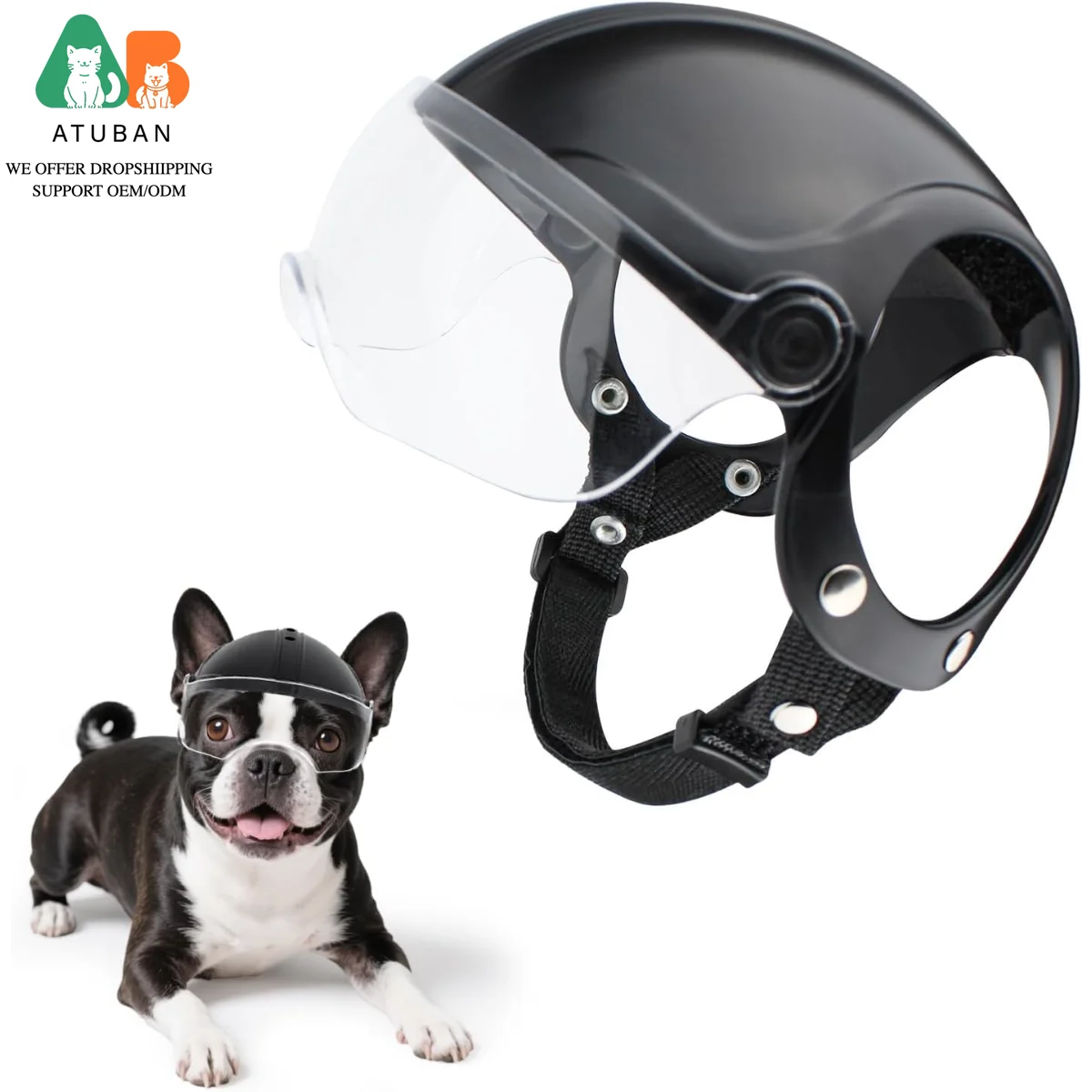 ATUBAN Dog Helmet for Small Breed Cool Pet Motorcycle Helmet with Drop-Down Clear Visor for Small Dogs Head Circumstance OEM/ODM