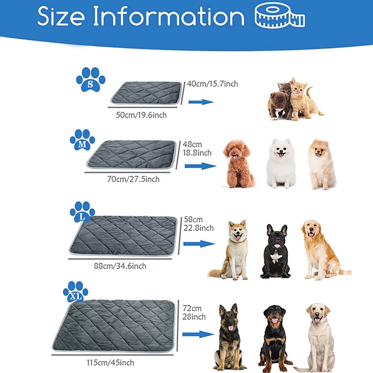 Self Heating Pet Pad Extra Warm Thermal Dog Crate Pad Washable Anti-Slip Kennel Mat Pet Supplies for Medium Small Dogs and Cats
