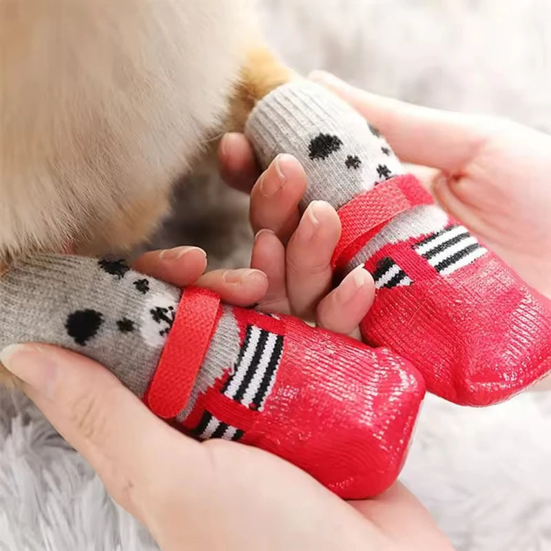 Pet Socks for Small Dog Cat, Non-Slip Dog Socks with Adjustable Paw Protection Winter Knitting Warm Sock (Blue Red Black)