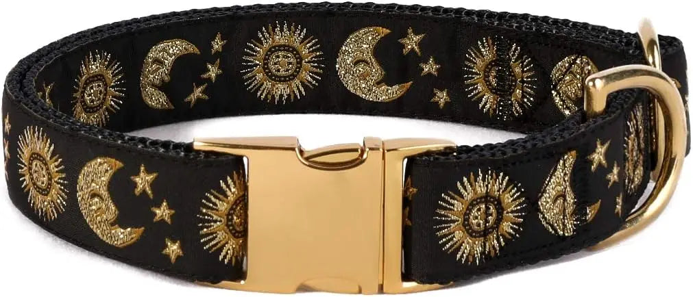 Celestial Pet Collar and Leash Set, Multiple Designs with Moons, Stars, Suns for Dogs and Cats, XX-Small Size