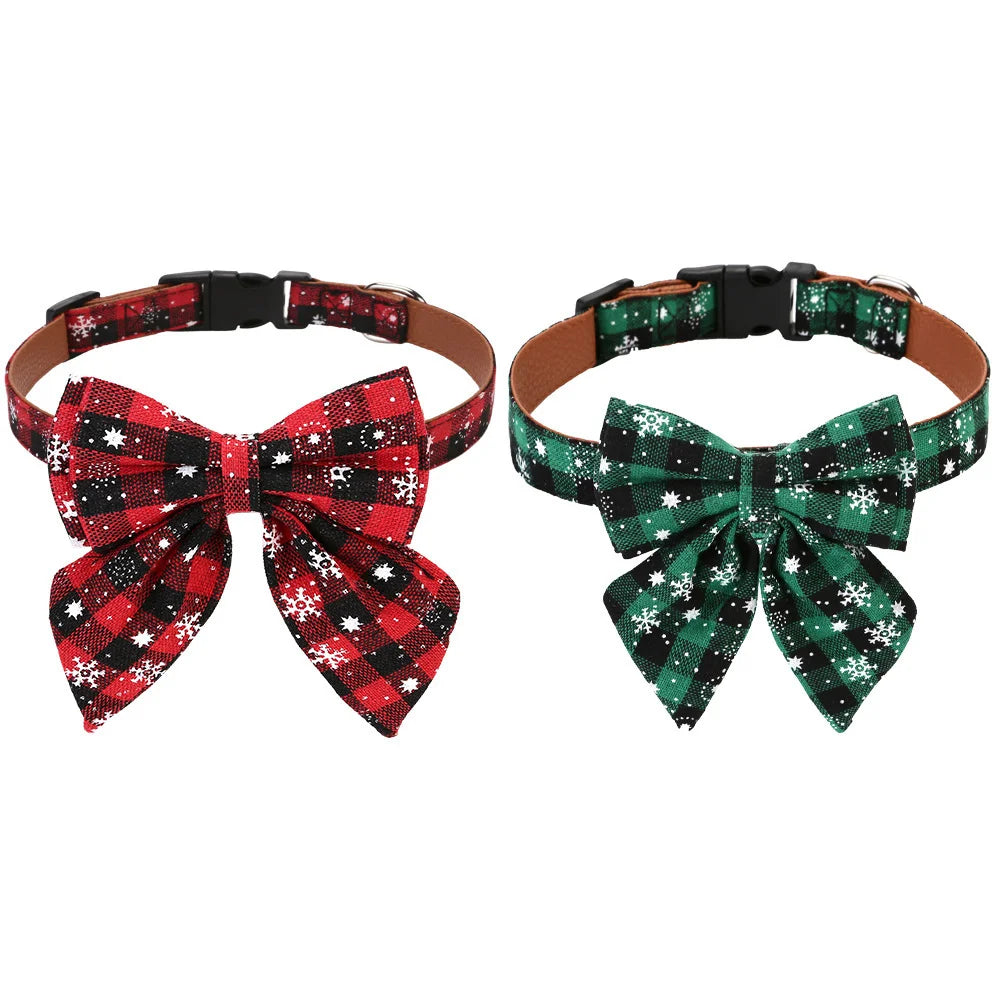 Christmas Pet Dog Collar Printed Plaid Christmas Bow Tie For Small Medium Dogs Cats New Year Cute Xmas Decor Props Pet Accesssor