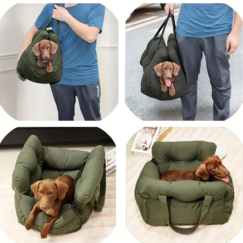 Dog Car Seat with Safety Belt - Non-Slip Pet Car Bed for Small Dogs, Washable Travel Carrier with Secure Straps for Safe Car
