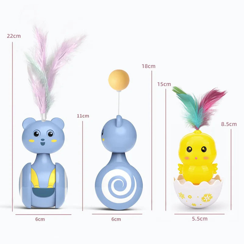 New Cat Tumbler Swing Toys Interactive Feather Pet Bumbler Funny Toy Cat Rolling Teaser Balance Feather Wand Toys Rotating Ball
