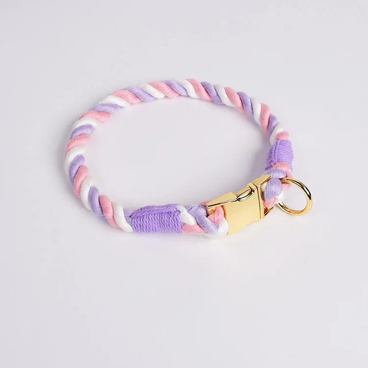 Loudik Wholesale Hand-woven Colored Cotton Rope Pet Collar Set Dog Leash Medium and Large Dog Pet Supplies Puppy Accessories
