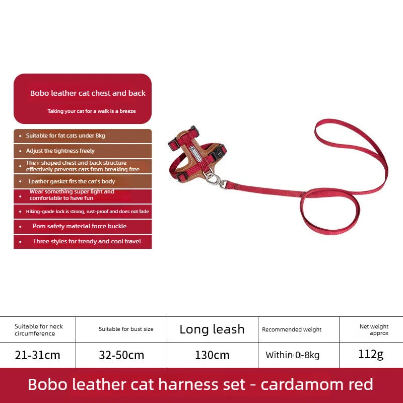 Lightweight H-Shape Cat Harness & Lead Set, Adjustable for 0-8kg Cats, Escape Proof Leather Padded Vest