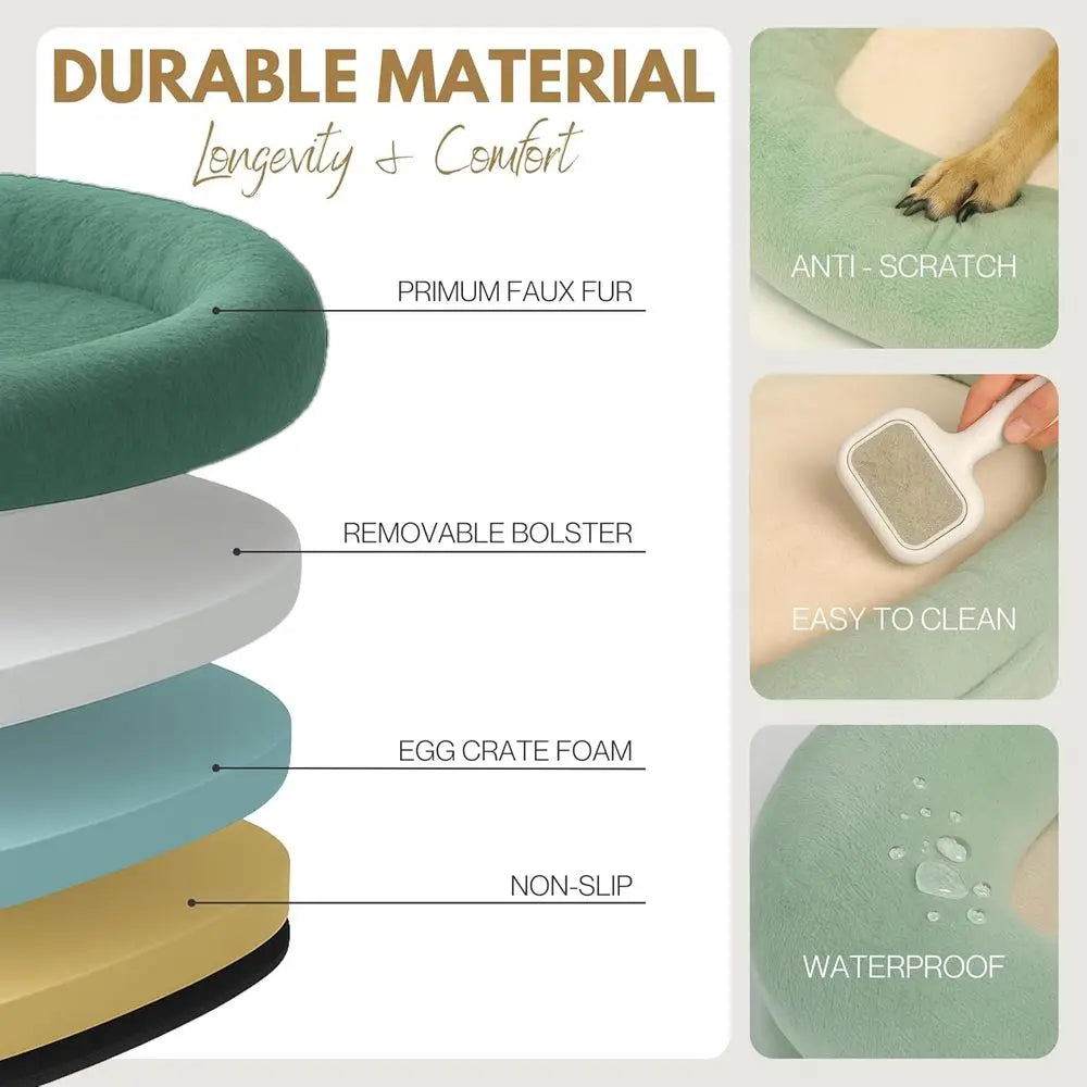 Extra-Large Cozy Pet & Human Lounger Bed with Soft Fabric, Premium Foam, and Washable Cover - Green & Beige