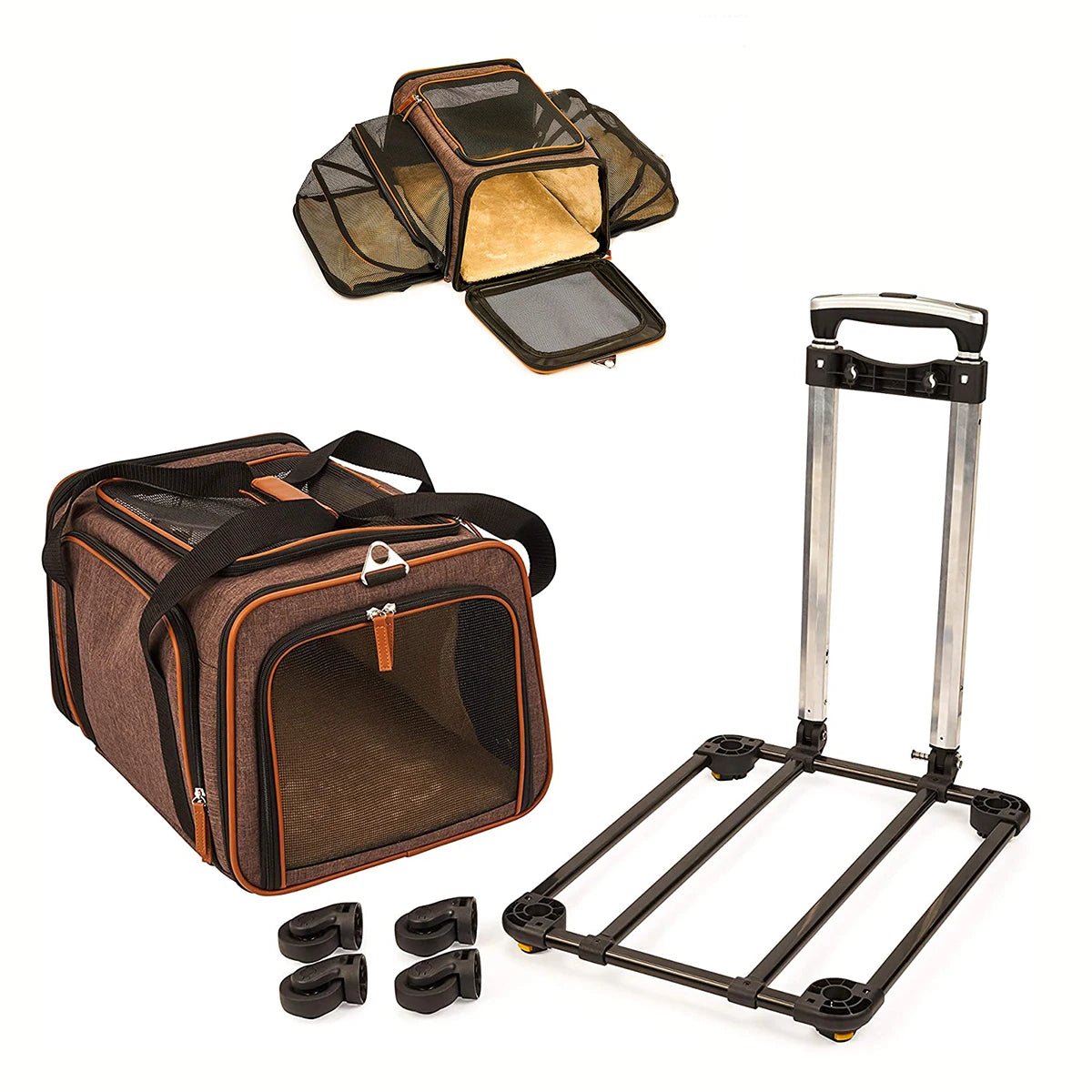 Airline-Certified Expandable Luxury Pet Carrier (With Wheels) - Dual-Wheel Pet Carrier - Pet Carrier with Retractable Handle