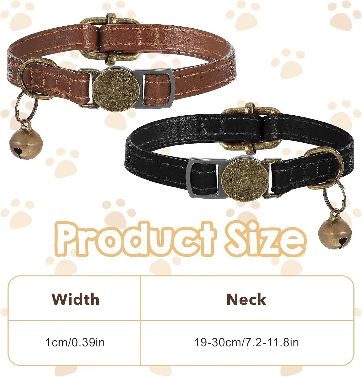 2 Pcs Adjustable PU Leather Cat Collar with Bell, Quick Release Buckle for Cats and Kittens